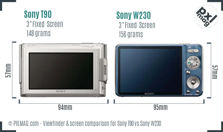 Sony T90 vs Sony W230 Screen and Viewfinder comparison