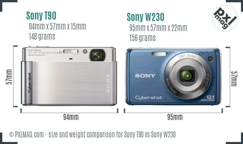 Sony T90 vs Sony W230 size comparison