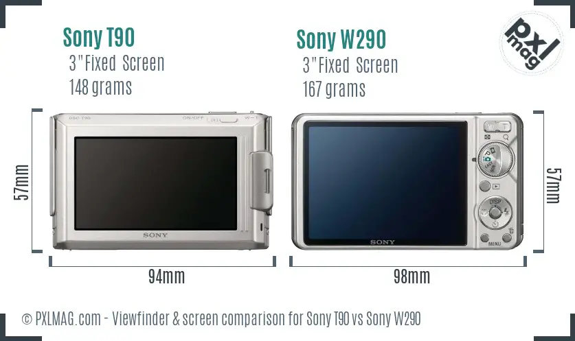 Sony T90 vs Sony W290 Screen and Viewfinder comparison