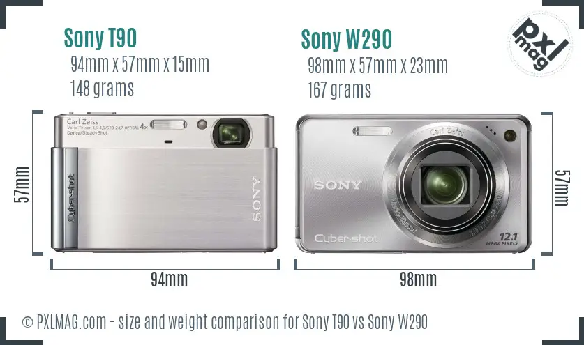 Sony T90 vs Sony W290 size comparison