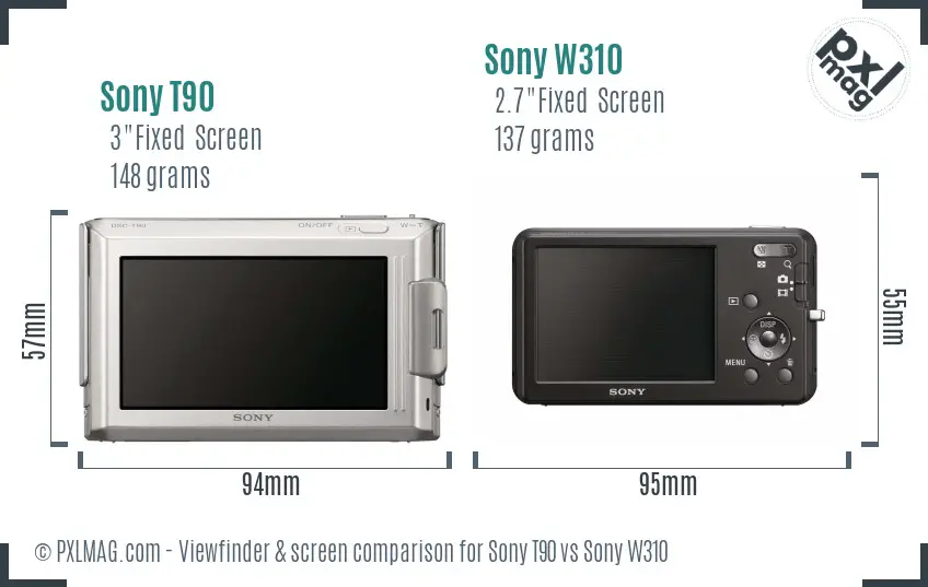 Sony T90 vs Sony W310 Screen and Viewfinder comparison