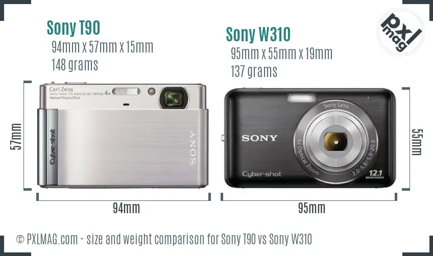 Sony T90 vs Sony W310 size comparison