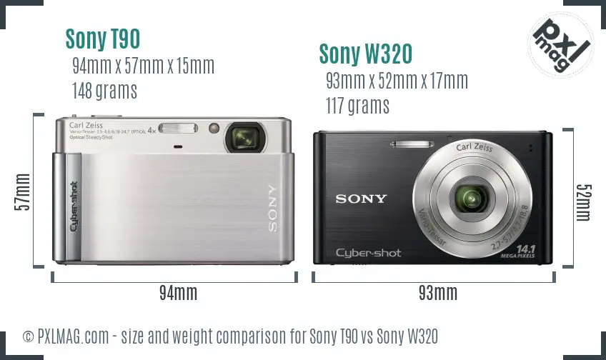 Sony T90 vs Sony W320 size comparison