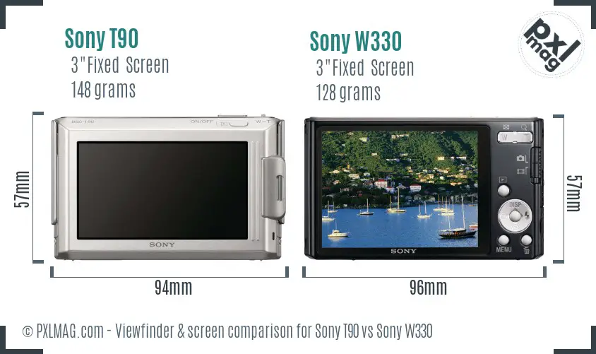 Sony T90 vs Sony W330 Screen and Viewfinder comparison
