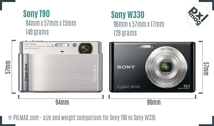Sony T90 vs Sony W330 size comparison