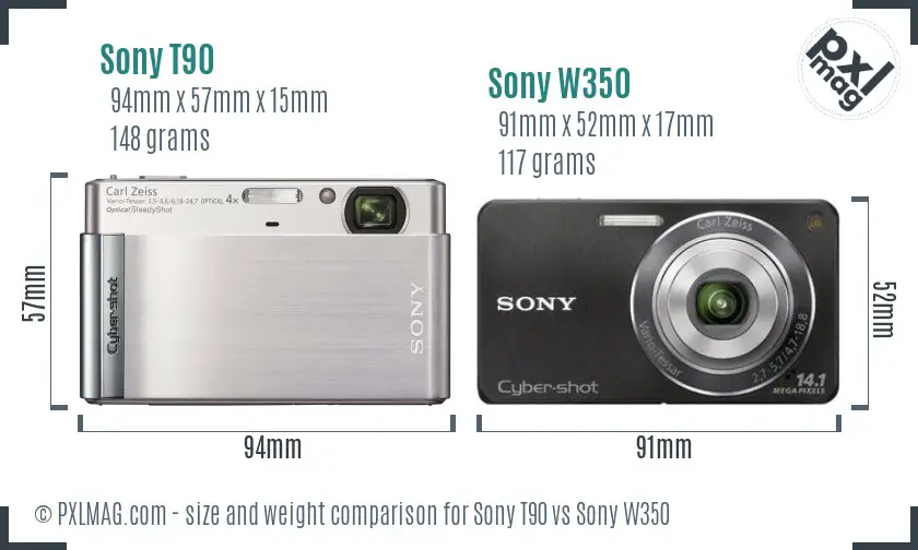 Sony T90 vs Sony W350 size comparison