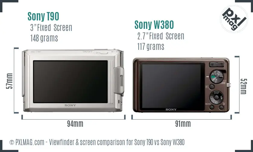 Sony T90 vs Sony W380 Screen and Viewfinder comparison