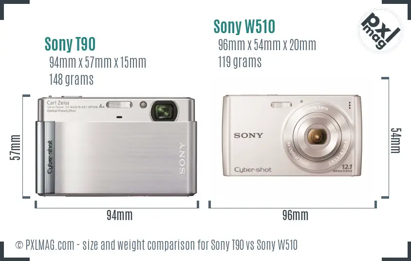 Sony T90 vs Sony W510 size comparison