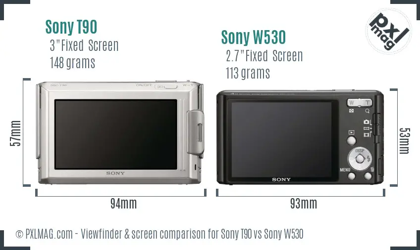 Sony T90 vs Sony W530 Screen and Viewfinder comparison