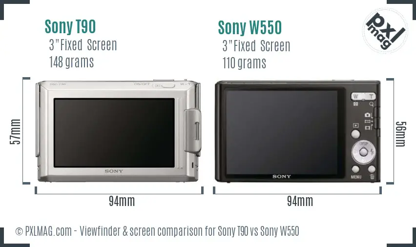 Sony T90 vs Sony W550 Screen and Viewfinder comparison