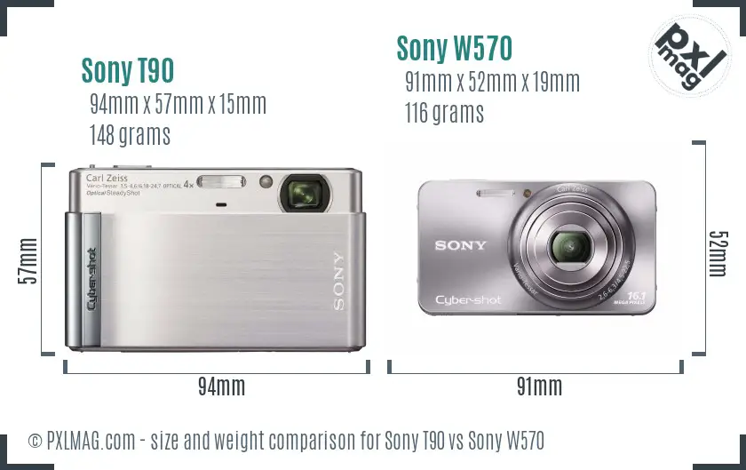 Sony T90 vs Sony W570 size comparison