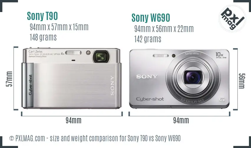 Sony T90 vs Sony W690 size comparison