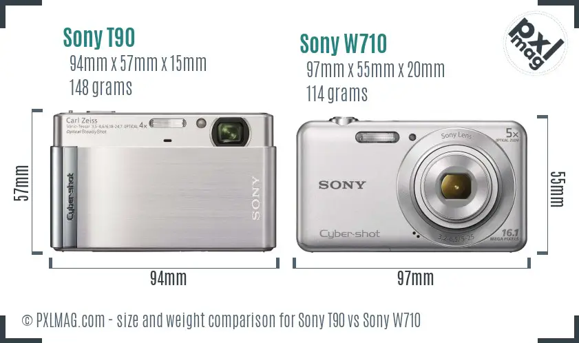Sony T90 vs Sony W710 size comparison