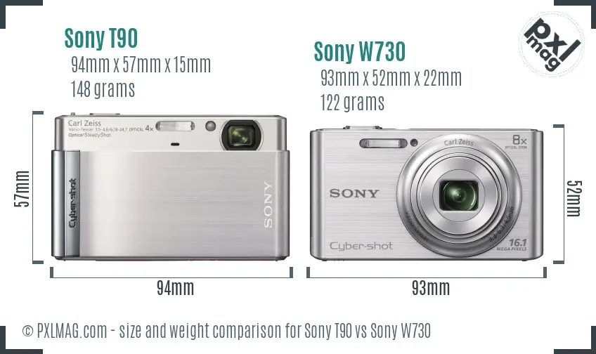 Sony T90 vs Sony W730 size comparison