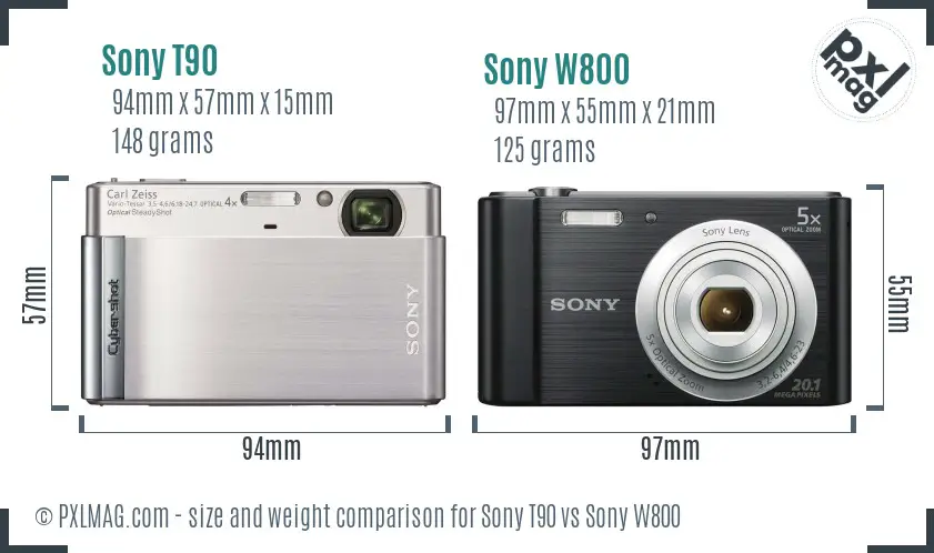 Sony T90 vs Sony W800 size comparison