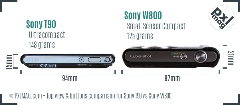 Sony T90 vs Sony W800 top view buttons comparison