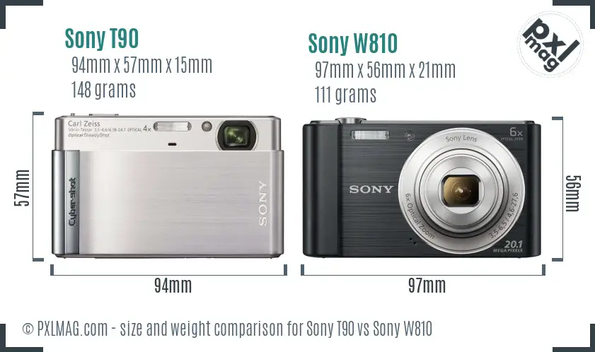 Sony T90 vs Sony W810 size comparison
