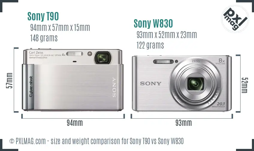 Sony T90 vs Sony W830 size comparison