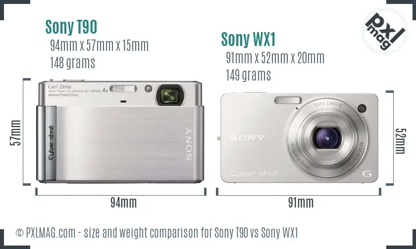 Sony T90 vs Sony WX1 size comparison