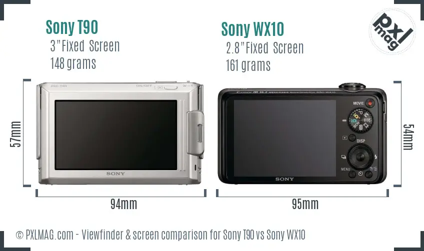 Sony T90 vs Sony WX10 Screen and Viewfinder comparison