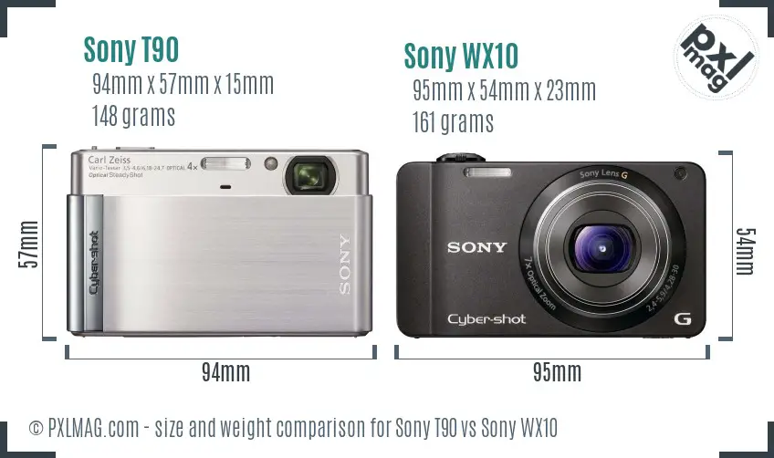 Sony T90 vs Sony WX10 size comparison