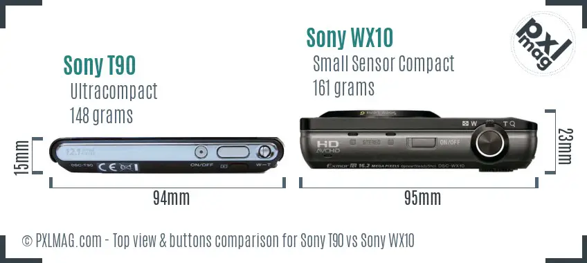 Sony T90 vs Sony WX10 top view buttons comparison