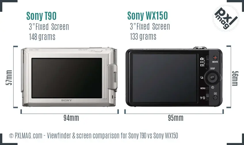 Sony T90 vs Sony WX150 Screen and Viewfinder comparison