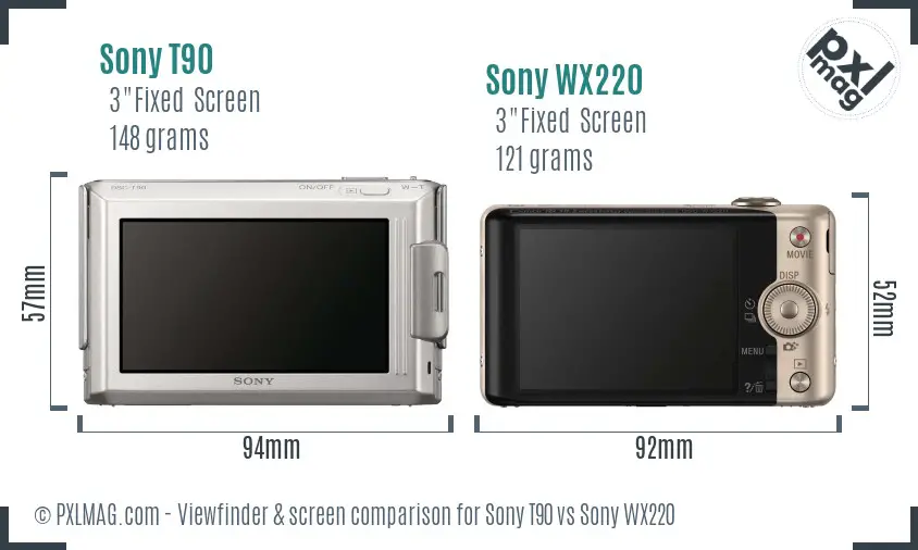 Sony T90 vs Sony WX220 Screen and Viewfinder comparison