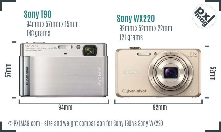 Sony T90 vs Sony WX220 size comparison