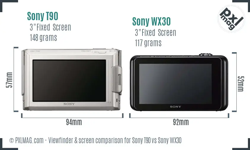 Sony T90 vs Sony WX30 Screen and Viewfinder comparison