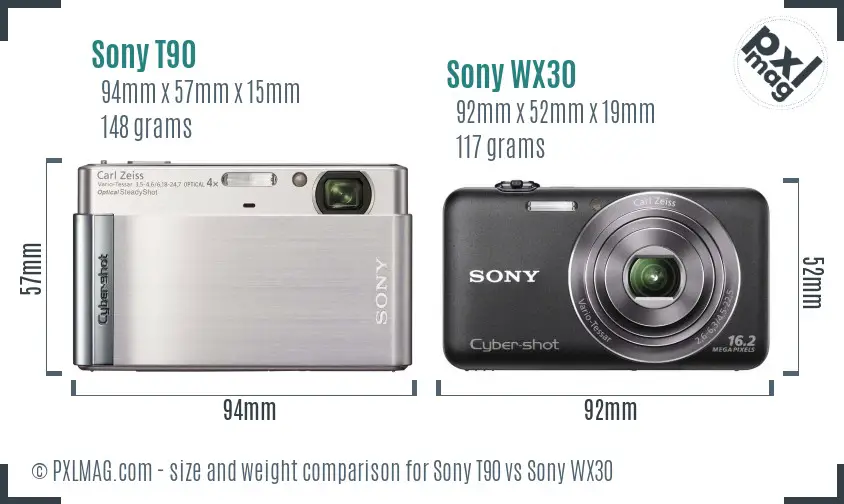 Sony T90 vs Sony WX30 size comparison