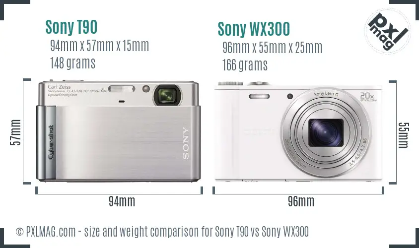 Sony T90 vs Sony WX300 size comparison