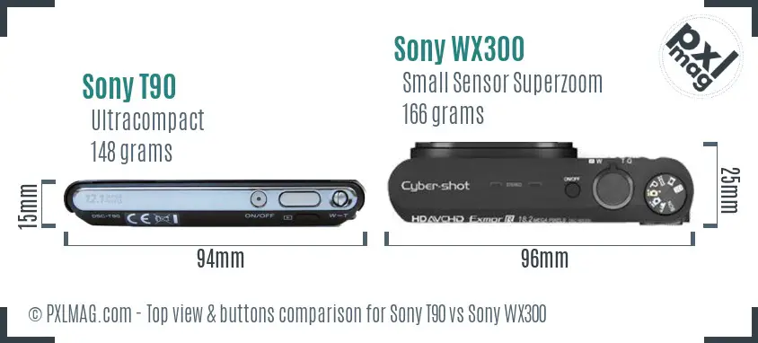 Sony T90 vs Sony WX300 top view buttons comparison