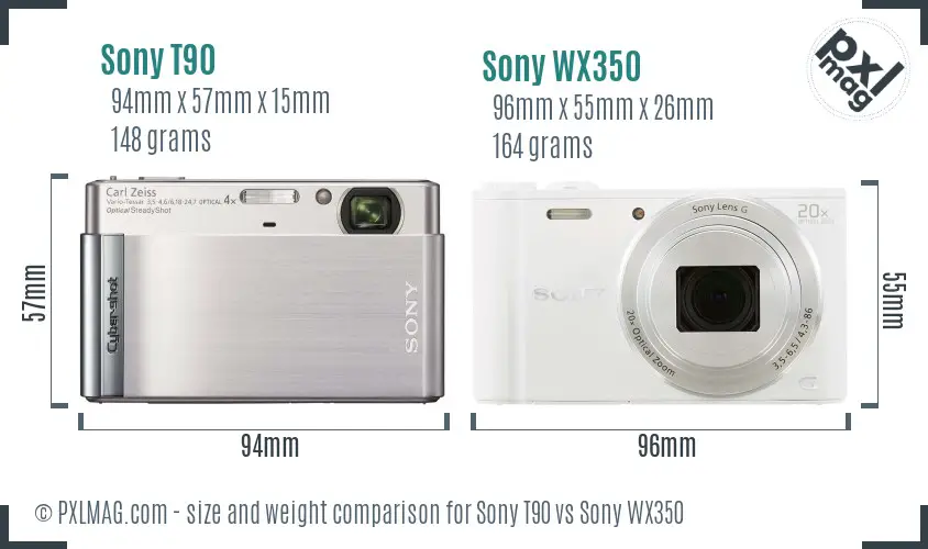 Sony T90 vs Sony WX350 size comparison