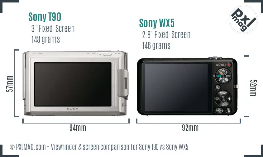 Sony T90 vs Sony WX5 Screen and Viewfinder comparison