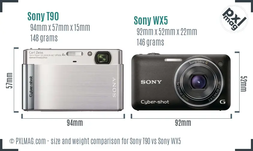 Sony T90 vs Sony WX5 size comparison