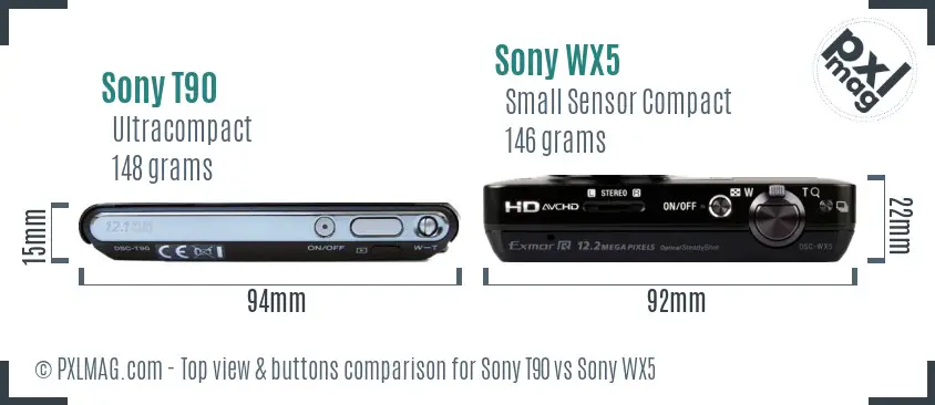 Sony T90 vs Sony WX5 top view buttons comparison