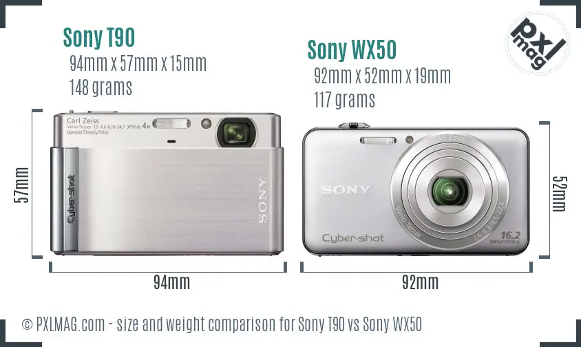 Sony T90 vs Sony WX50 size comparison