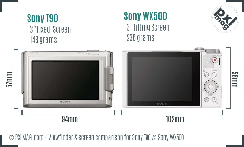 Sony T90 vs Sony WX500 Screen and Viewfinder comparison