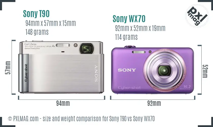Sony T90 vs Sony WX70 size comparison