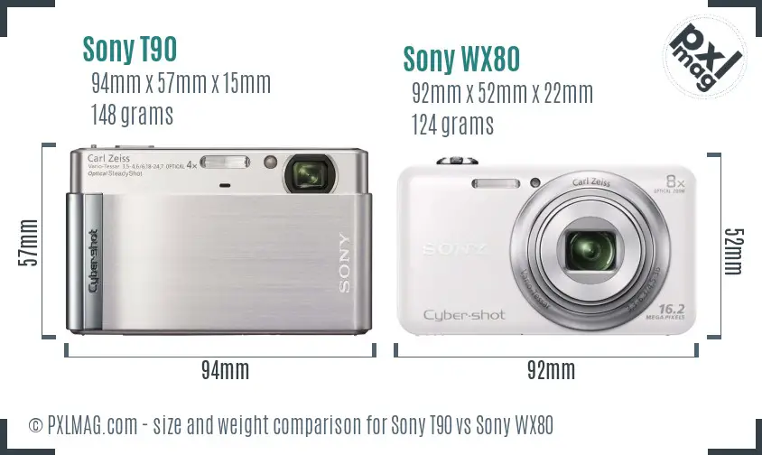 Sony T90 vs Sony WX80 size comparison
