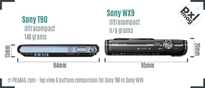 Sony T90 vs Sony WX9 top view buttons comparison