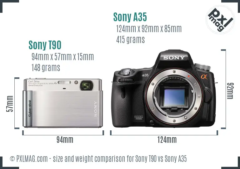 Sony T90 vs Sony A35 size comparison