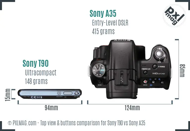 Sony T90 vs Sony A35 top view buttons comparison