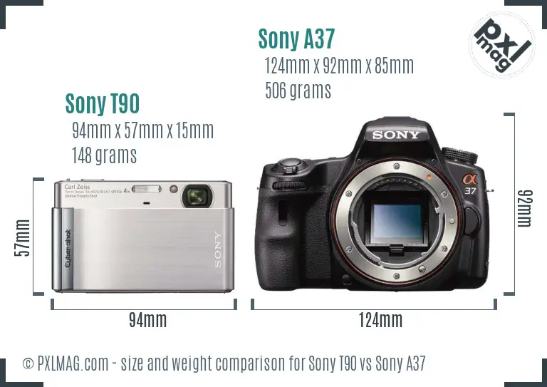 Sony T90 vs Sony A37 size comparison