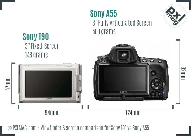 Sony T90 vs Sony A55 Screen and Viewfinder comparison