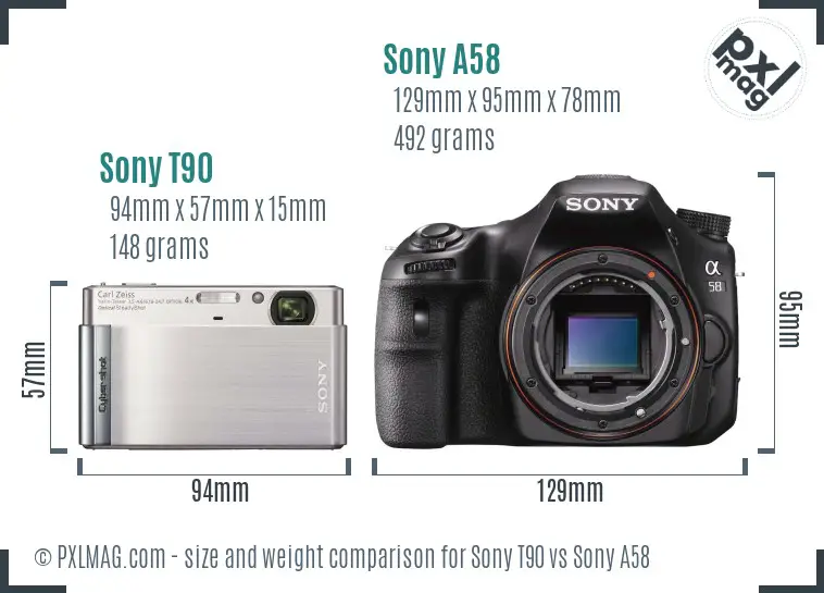 Sony T90 vs Sony A58 size comparison