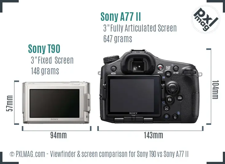 Sony T90 vs Sony A77 II Screen and Viewfinder comparison