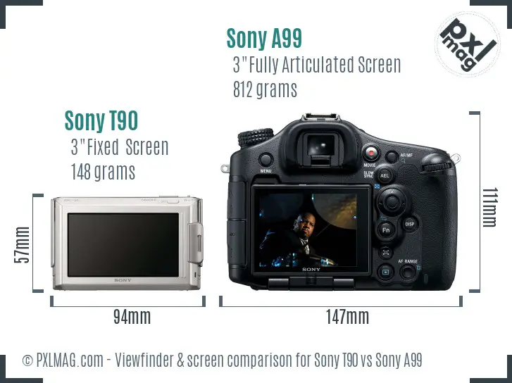 Sony T90 vs Sony A99 Screen and Viewfinder comparison