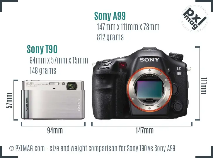 Sony T90 vs Sony A99 size comparison